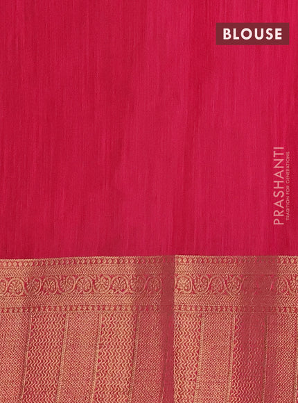 Banarasi semi matka saree green and dark magenta pink with plain body and antique zari border