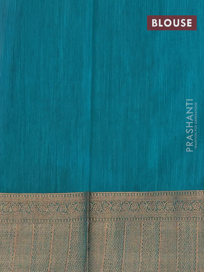 Banarasi semi matka saree brown and teal green with plain body and antique zari border