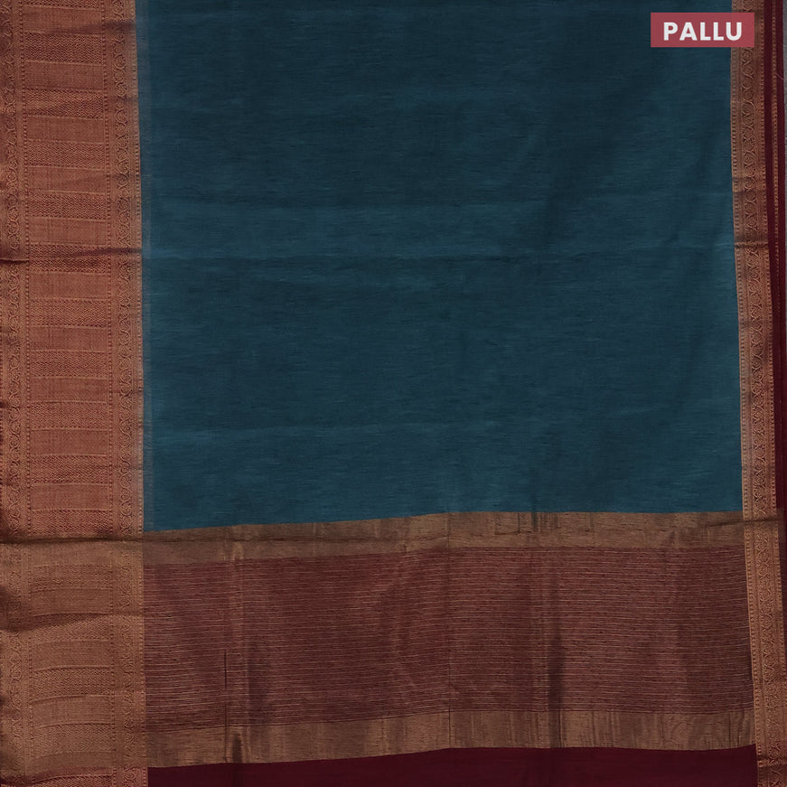 Banarasi semi matka saree peacock blue and dark magenta pink with plain body and antique zari border