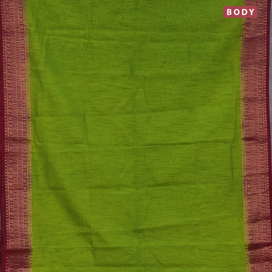 Banarasi semi matka saree light green and dark magenta pink with plain body and antique zari border