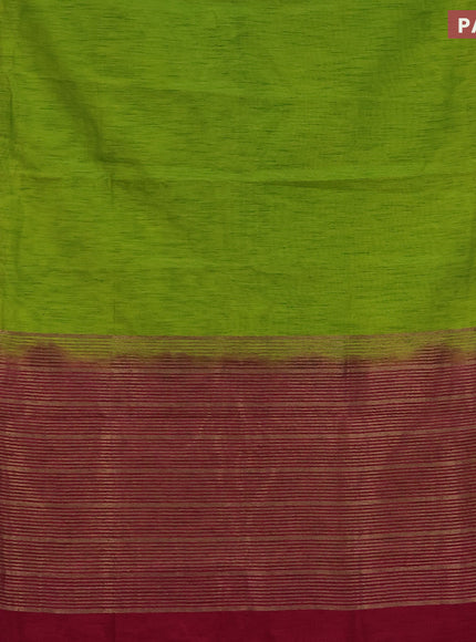 Banarasi semi matka saree light green and dark magenta pink with plain body and antique zari border