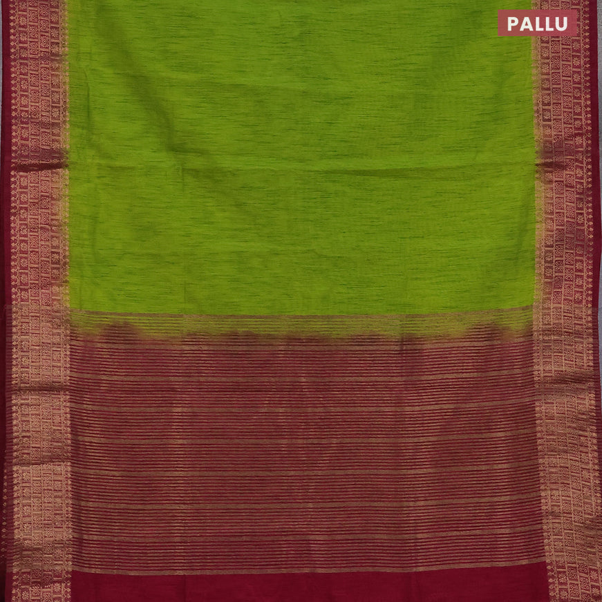 Banarasi semi matka saree light green and dark magenta pink with plain body and antique zari border