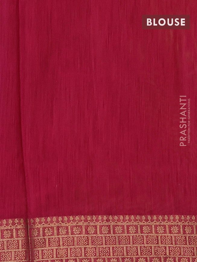 Banarasi semi matka saree light green and dark magenta pink with plain body and antique zari border