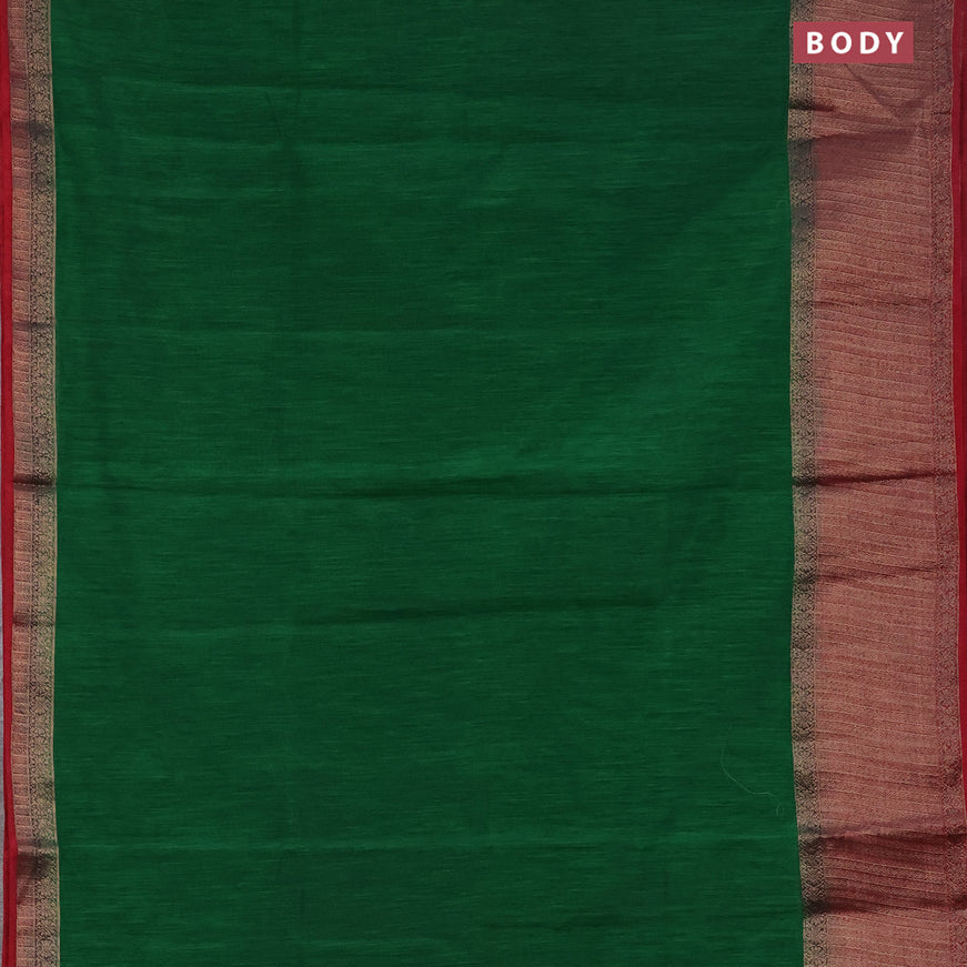 Banarasi semi matka saree green and maroon with plain body and antique zari border