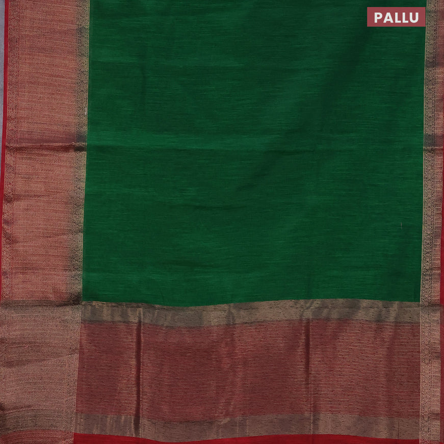 Banarasi semi matka saree green and maroon with plain body and antique zari border