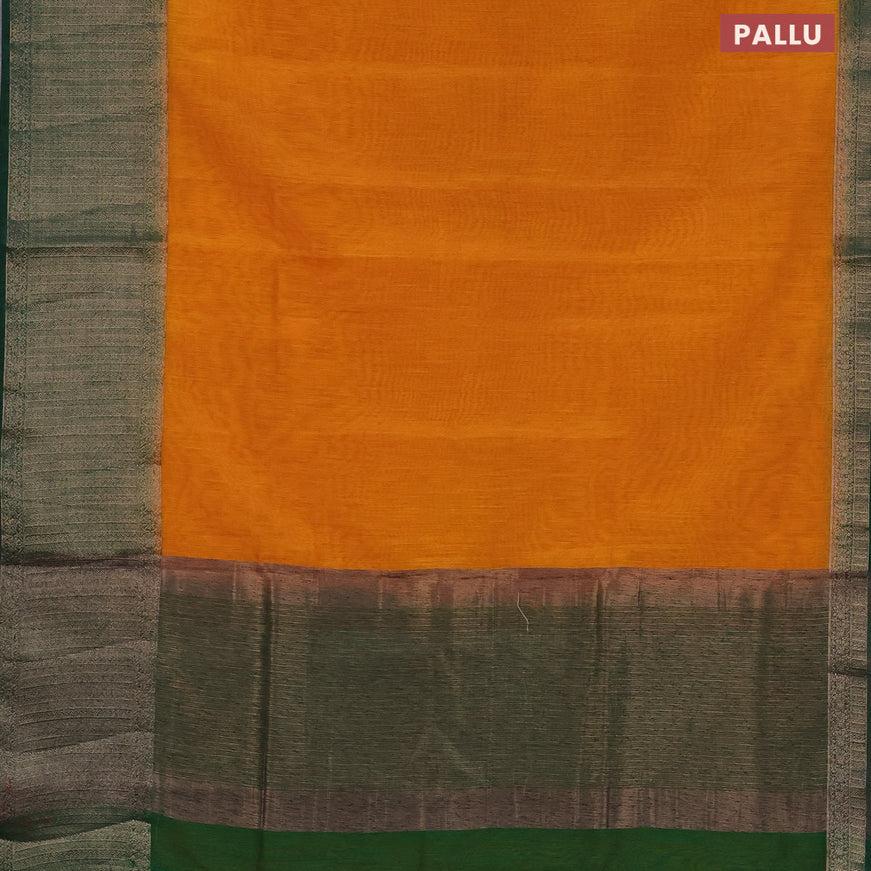 Banarasi semi matka saree mango yellow and green with plain body and antique zari border