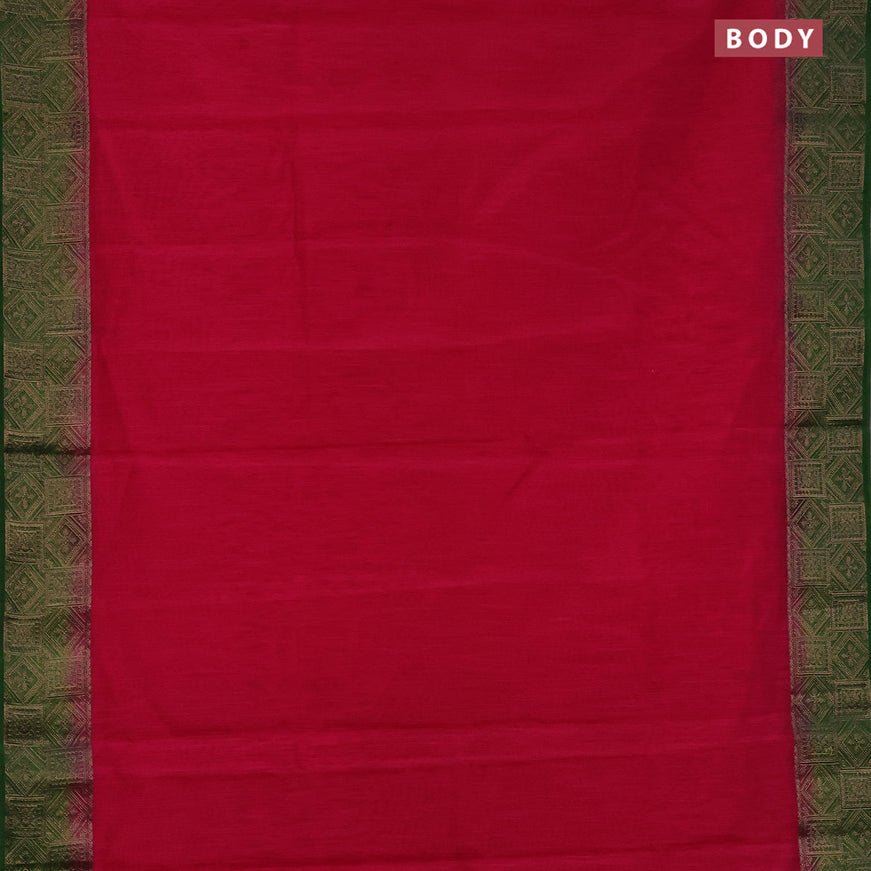 Banarasi semi matka saree red and green with plain body and long antique zari border