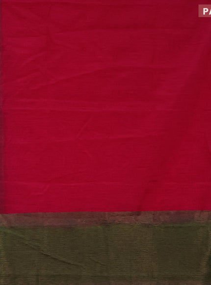 Banarasi semi matka saree red and green with plain body and long antique zari border