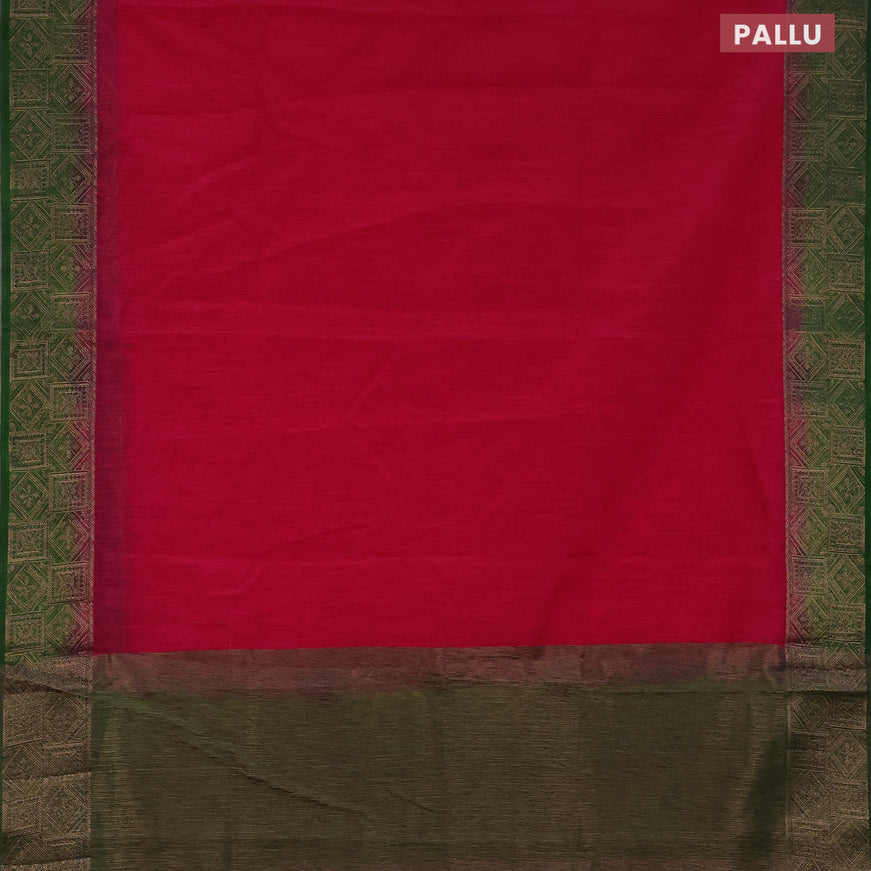 Banarasi semi matka saree red and green with plain body and long antique zari border