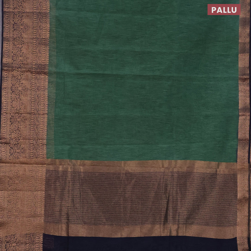 Banarasi semi matka saree green shade and navy blue with plain body and long antique zari border