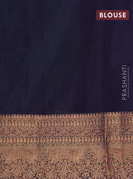 Banarasi semi matka saree green shade and navy blue with plain body and long antique zari border