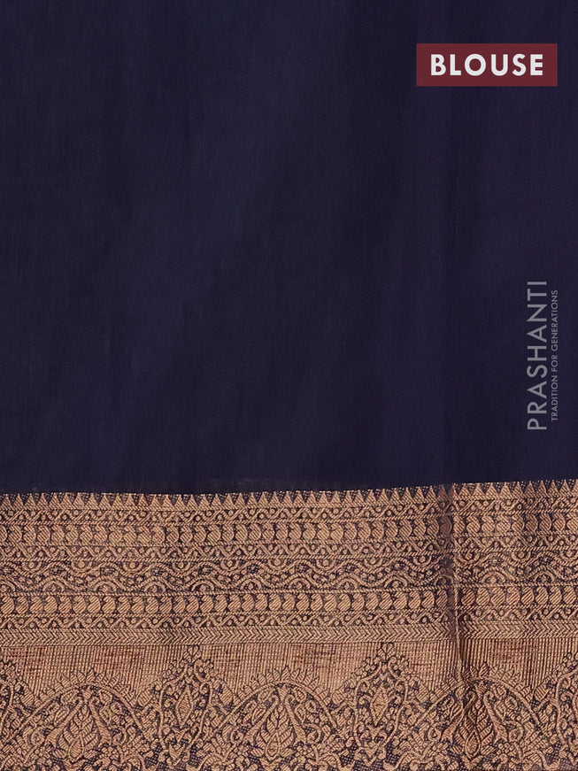 Banarasi semi matka saree green shade and navy blue with plain body and long antique zari border