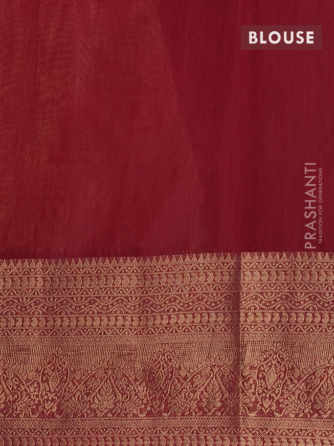 Banarasi semi matka saree sandal and maroon with plain body and long antique zari border