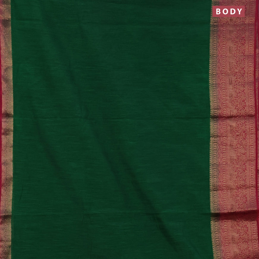 Banarasi semi matka saree green and pink with plain body and long antique zari border