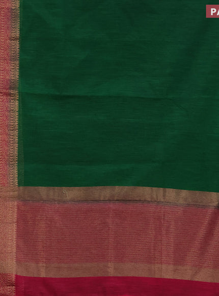 Banarasi semi matka saree green and pink with plain body and long antique zari border