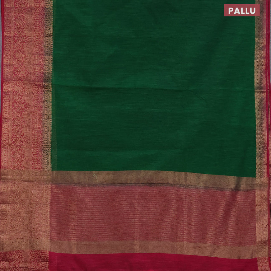 Banarasi semi matka saree green and pink with plain body and long antique zari border