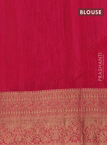 Banarasi semi matka saree green and pink with plain body and long antique zari border