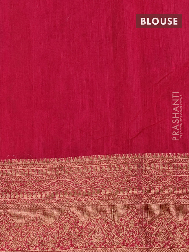 Banarasi semi matka saree green and pink with plain body and long antique zari border