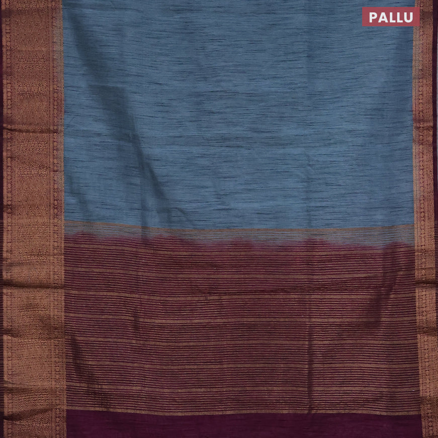 Banarasi semi matka saree pastel blue shade and purple with plain body and antique zari border