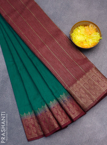 Banarasi semi matka saree teal green and dark magenta pink with plain body and antique zari border