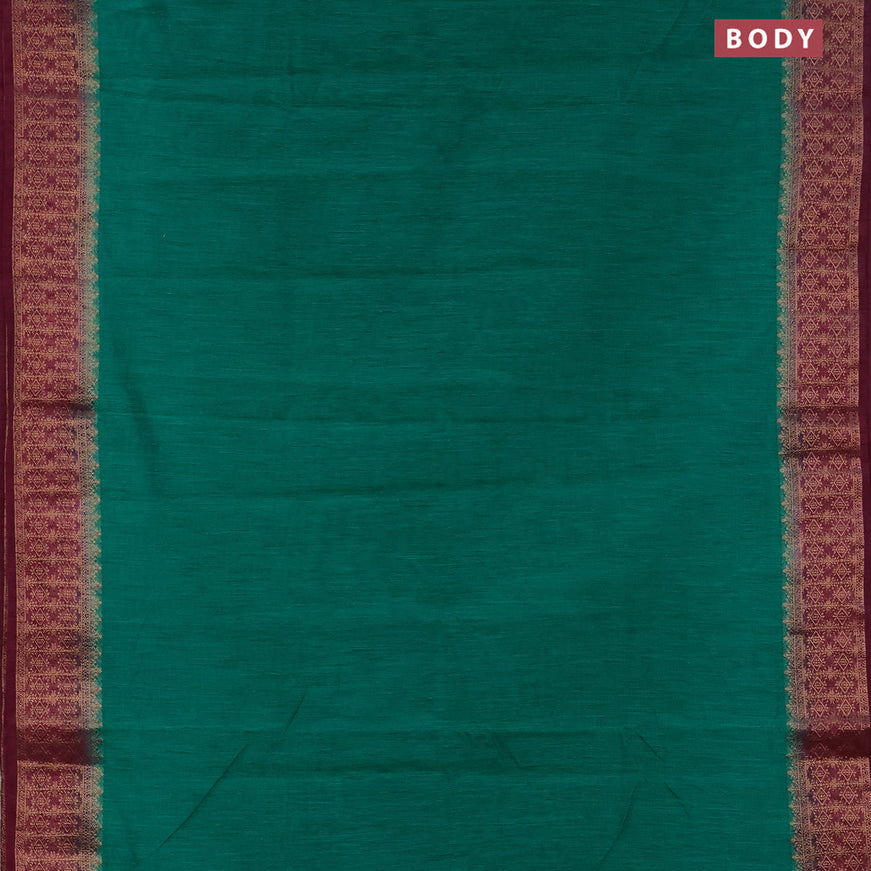 Banarasi semi matka saree teal green and dark magenta pink with plain body and antique zari border