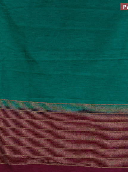 Banarasi semi matka saree teal green and dark magenta pink with plain body and antique zari border