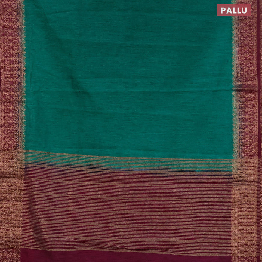 Banarasi semi matka saree teal green and dark magenta pink with plain body and antique zari border