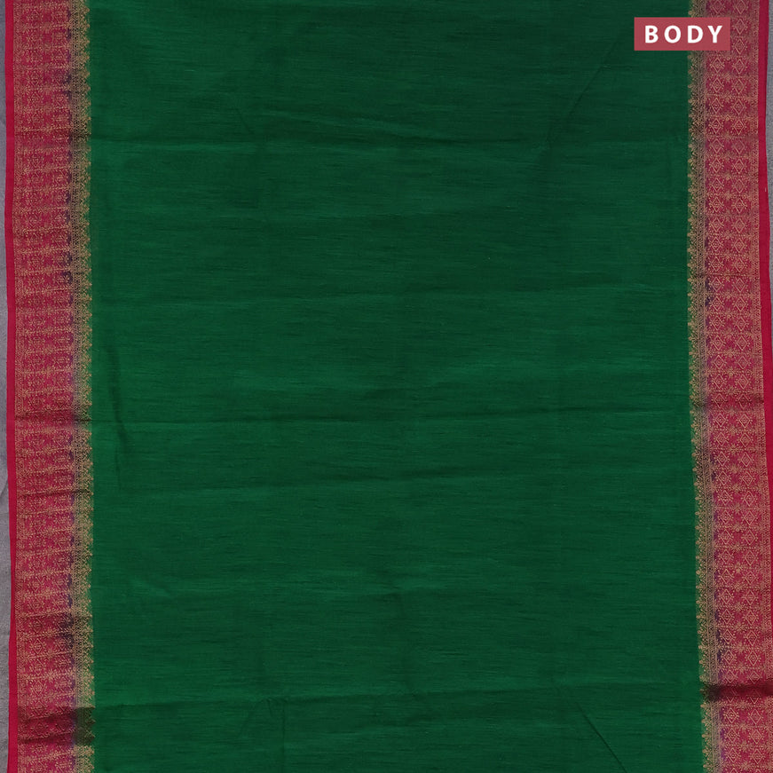 Banarasi semi matka saree green and pink with plain body and antique zari border