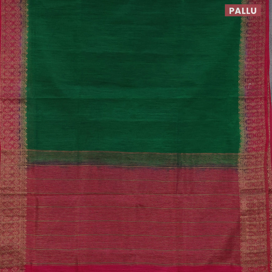 Banarasi semi matka saree green and pink with plain body and antique zari border