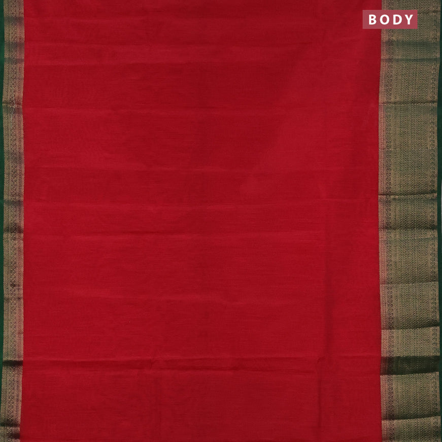 Banarasi semi matka saree kumkum red and green with plain body and antique zari border