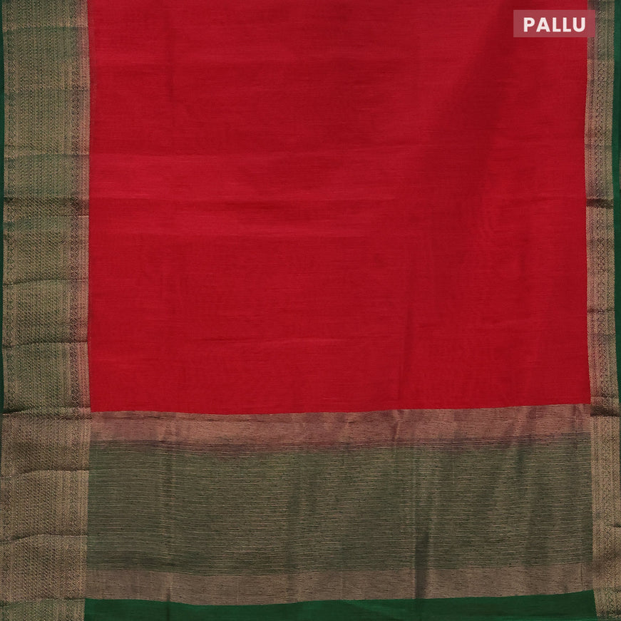 Banarasi semi matka saree kumkum red and green with plain body and antique zari border