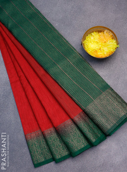 Banarasi semi matka saree red and green with plain body and antique zari border