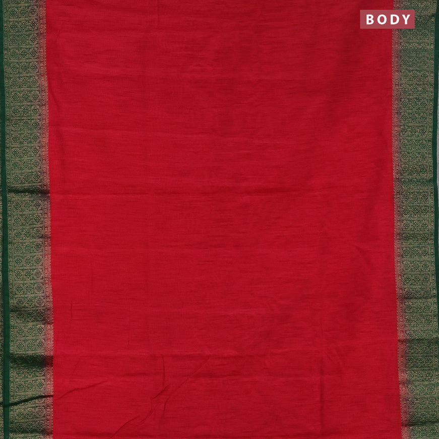 Banarasi semi matka saree red and green with plain body and antique zari border