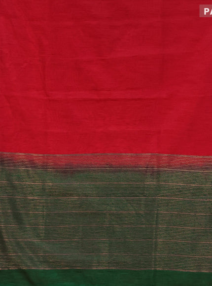 Banarasi semi matka saree red and green with plain body and antique zari border