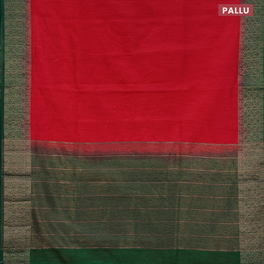 Banarasi semi matka saree red and green with plain body and antique zari border