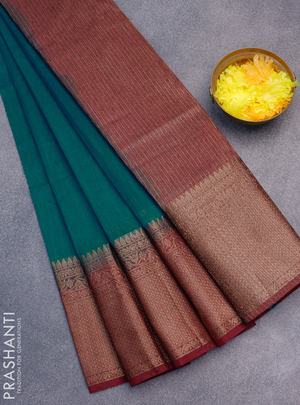 Banarasi semi matka saree teal blue and dark magenta pink with plain body and antique zari border