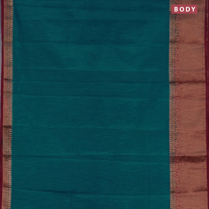 Banarasi semi matka saree teal blue and dark magenta pink with plain body and antique zari border