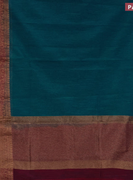 Banarasi semi matka saree teal blue and dark magenta pink with plain body and antique zari border