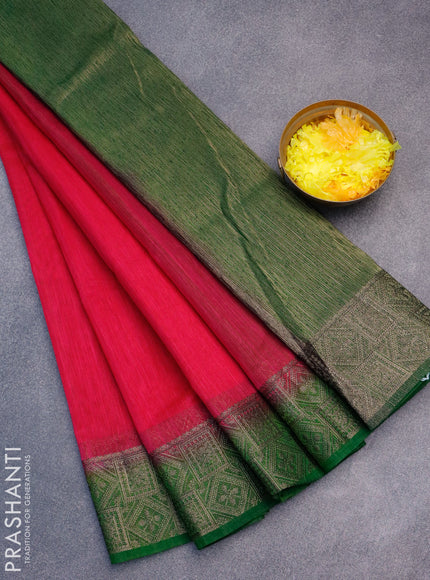 Banarasi semi matka saree pink and green with plain body and antique zari border