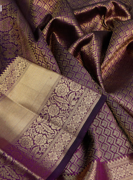 Pure kanjivaram silk saree deep violet with allover zari woven brocade weaves and long zari woven border