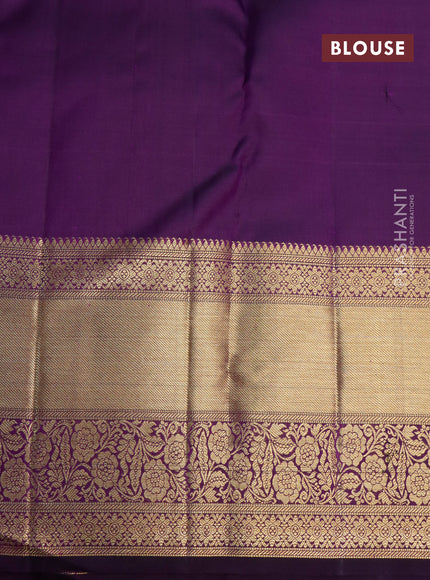 Pure kanjivaram silk saree deep violet with allover zari woven brocade weaves and long zari woven border