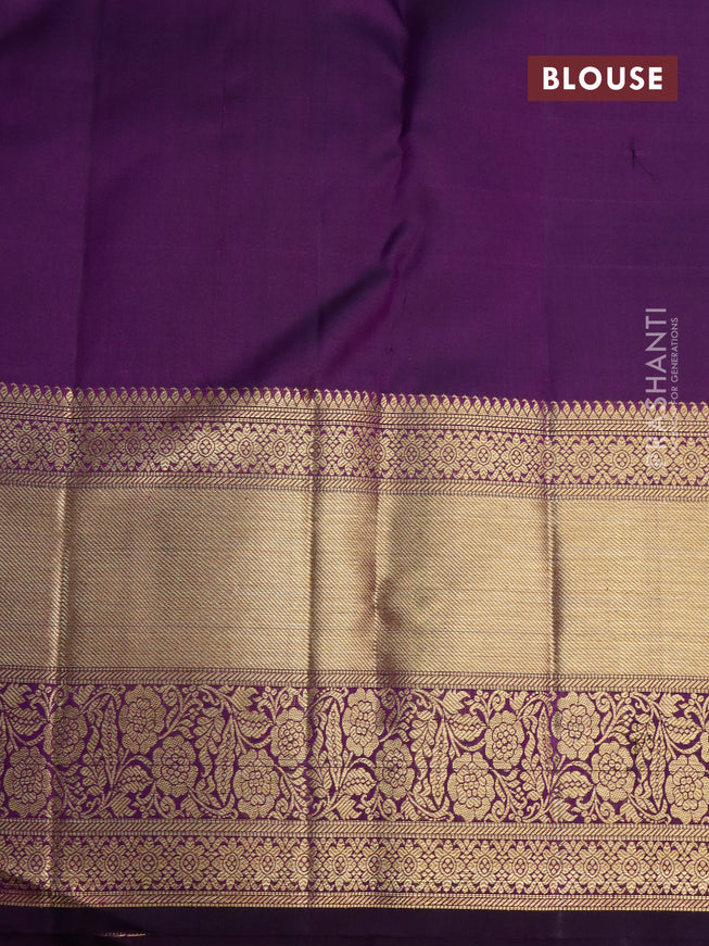 Pure kanjivaram silk saree deep violet with allover zari woven brocade weaves and long zari woven border