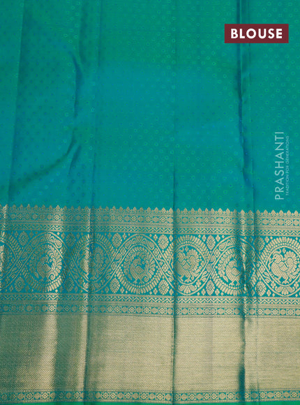 Pure kanjivaram silk saree dual shade of green with allover zari woven brocade weaves and long zari woven border