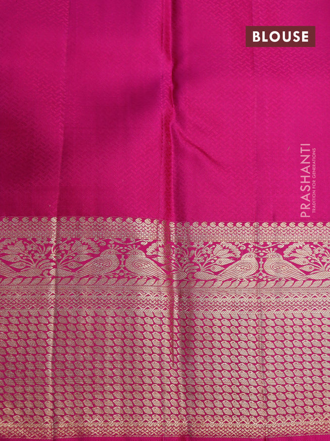 Pure kanjivaram silk saree pista green and pink with allover silver zari woven brocade weaves and long zari woven border