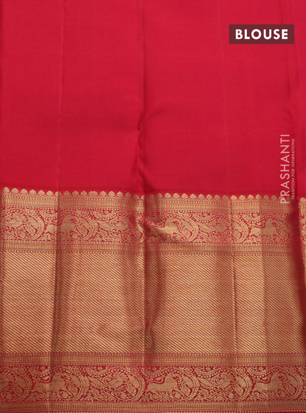 Pure kanjivaram silk saree light blue and red with allover zari woven brocade weaves and long zari woven border