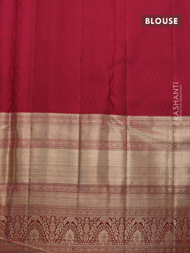 Pure kanjivaram silk saree fluorescent green and maroon with allover zari woven brocade weaves and long zari woven border