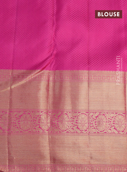 Pure kanjivaram silk saree mustard yellow and pink with allover zari woven brocade weaves and long zari woven border