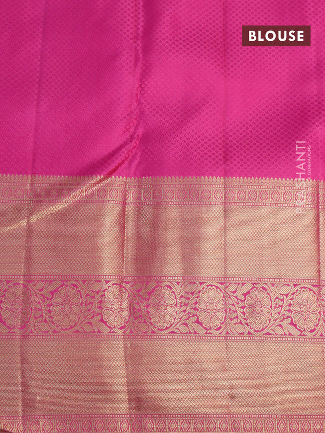 Pure kanjivaram silk saree mustard yellow and pink with allover zari woven brocade weaves and long zari woven border