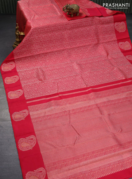 Pure kanjivaram silk saree dark pink with allover thread woven brocade weaves and zari woven paisley butta border