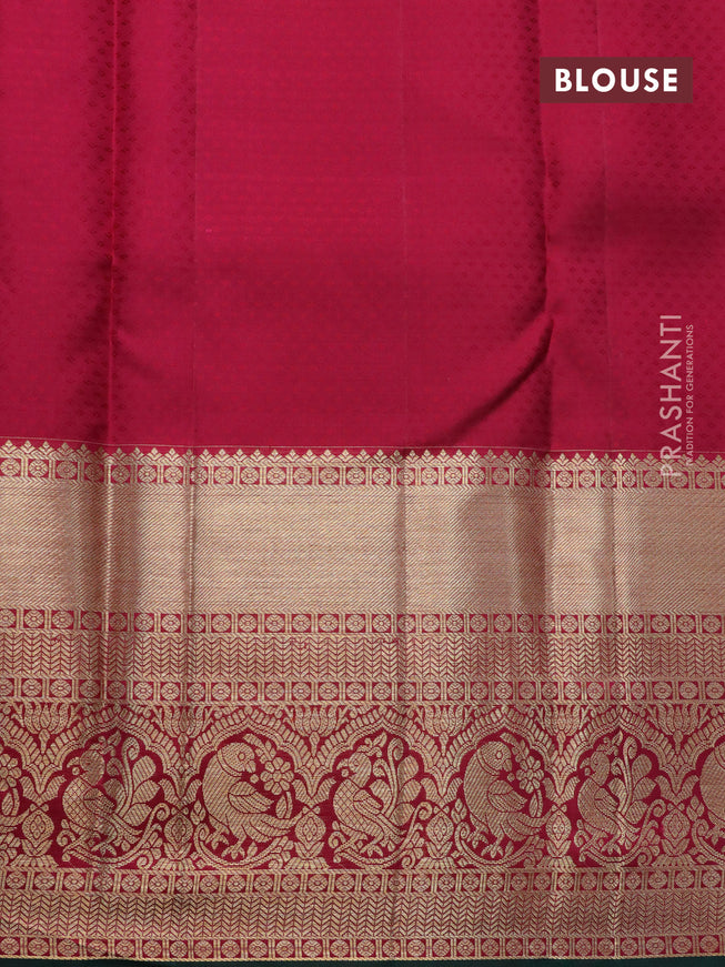 Pure kanjivaram silk saree dark pink and green with allover zari woven brocade weaves and long zari woven border